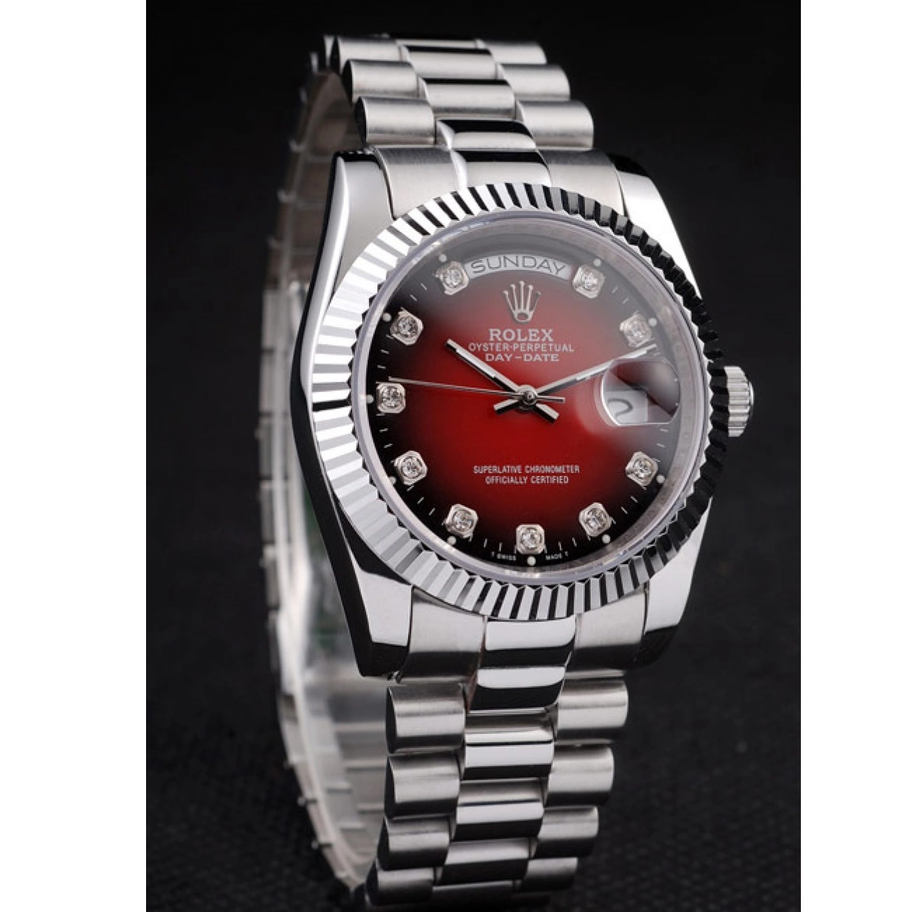 Good Copy Rolex Watches Stainless Day-Date Red Steel Rolex Polished Two Dial Tone 0213