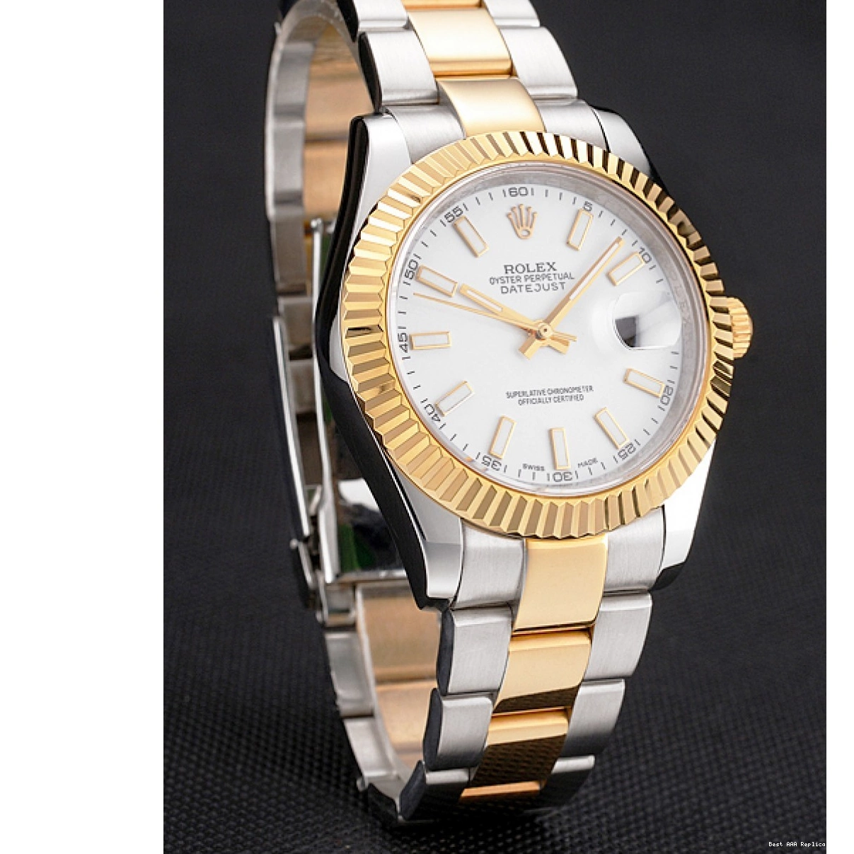 Best AAA Replica Sites Datejust Swiss Stainless Steel Rolex Gold Bracelet Case Dial Two White Tone 0222