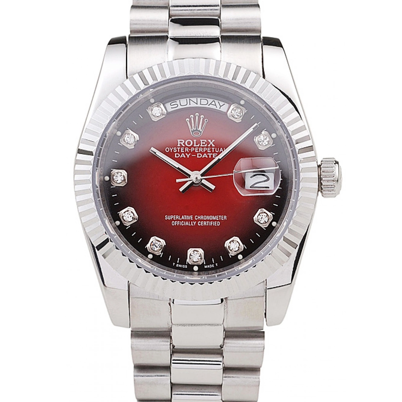 Good Copy Rolex Watches Stainless Day-Date Red Steel Rolex Polished Two Dial Tone 0213