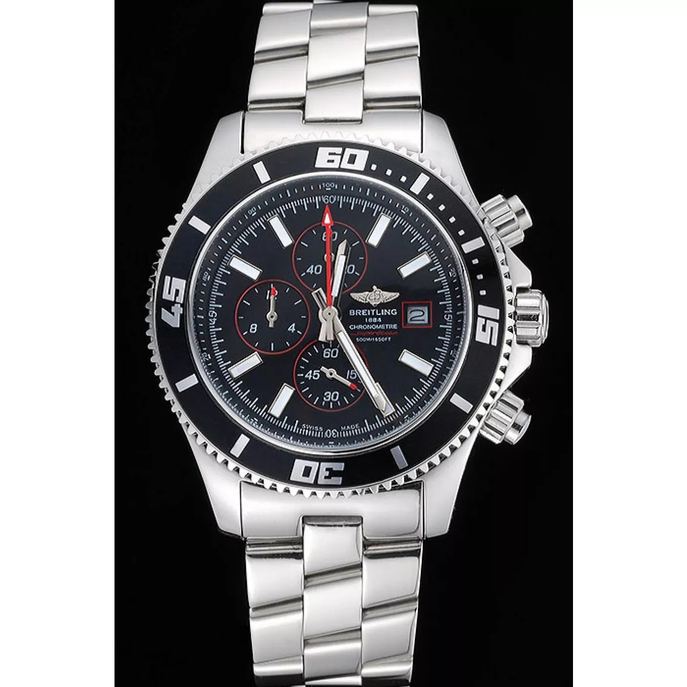 AAA Replica Watches Breitling Superocean Chronograph II Black Dial Stainless Steel Bracelet 622428 0205