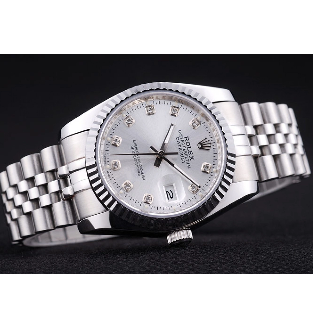 Best AAA Replica Sites Datejust Silver Bezel Rolex Dial Ribbed Diamonds 7455 0219