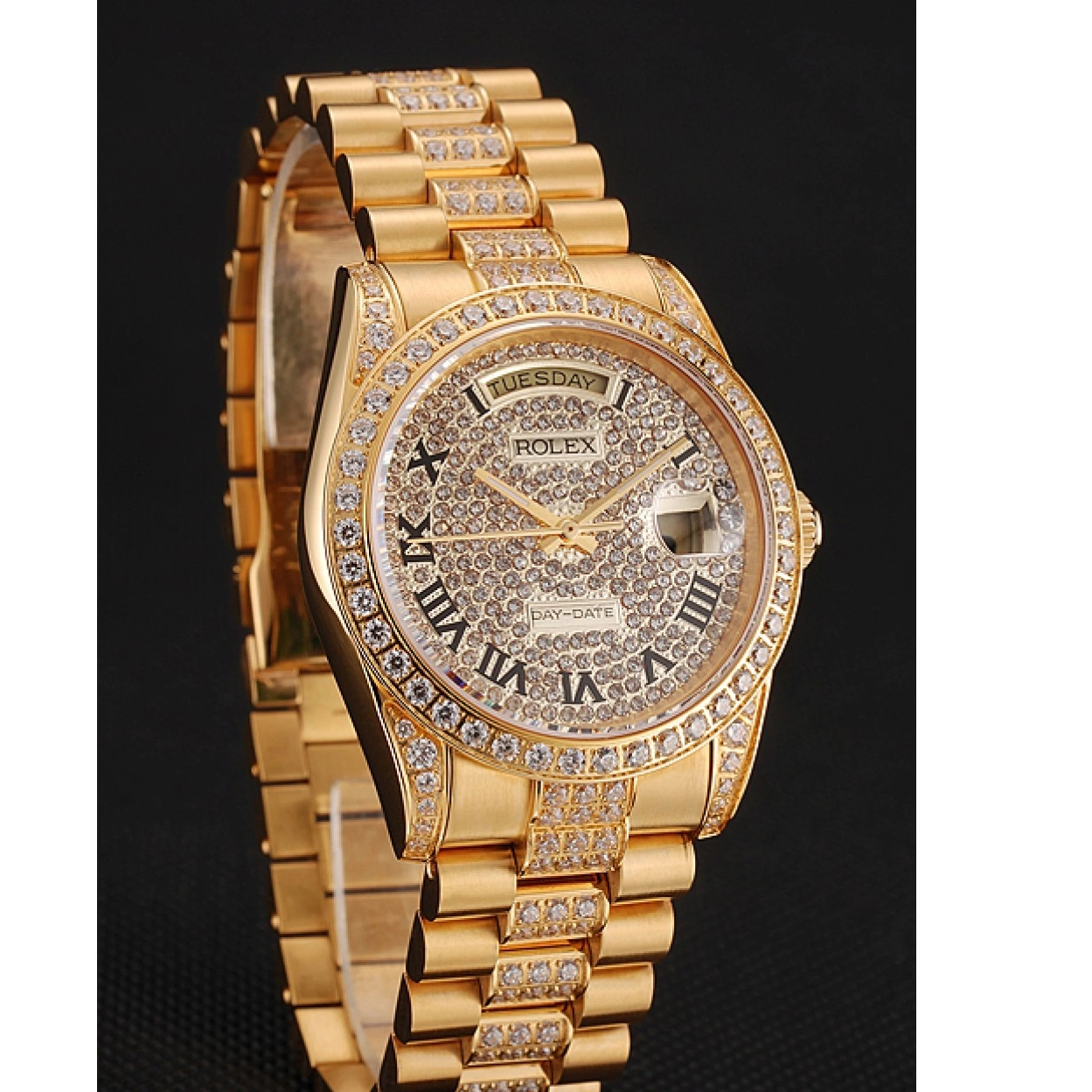 Best AAA Replica Sites Rolex Day-Date Diamond Pave Dial Bracelet Swiss Diamond 1453956 Gold 0220