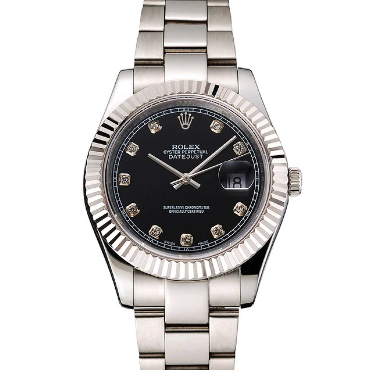 Good Copy Rolex Watches Steel Case Dimond Dial Swiss Marks And Datejust Stainless Bracelet Rolex Hour Black 0219