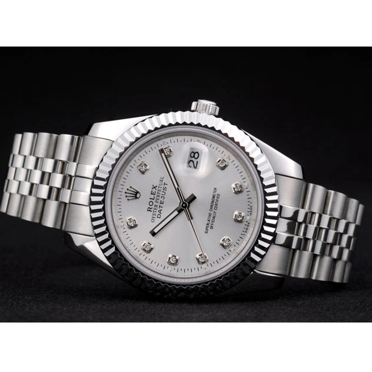 Good Copy Rolex Watches Stainless Swiss Steel Rolex Ribbed Silver Bezel DateJust 41996 Dial 0210