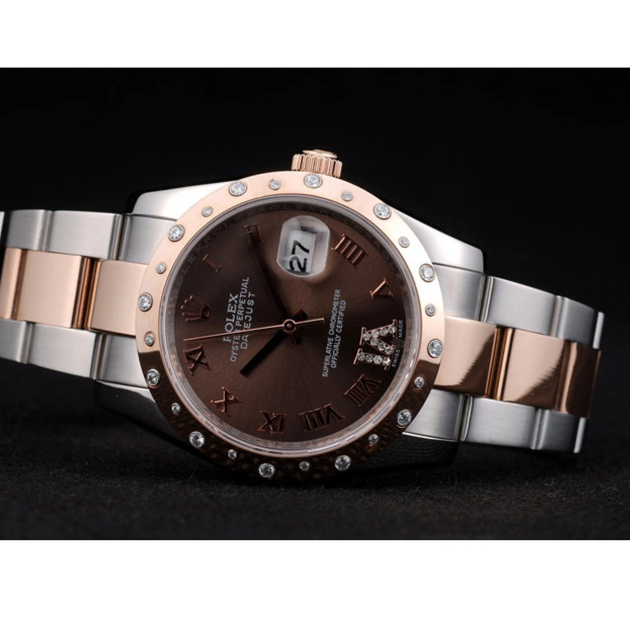 Good Copy Rolex Watches Dial 41994 DateJust Rolex Brushed Steel Brown Case Stainless Diamond Plated 0210