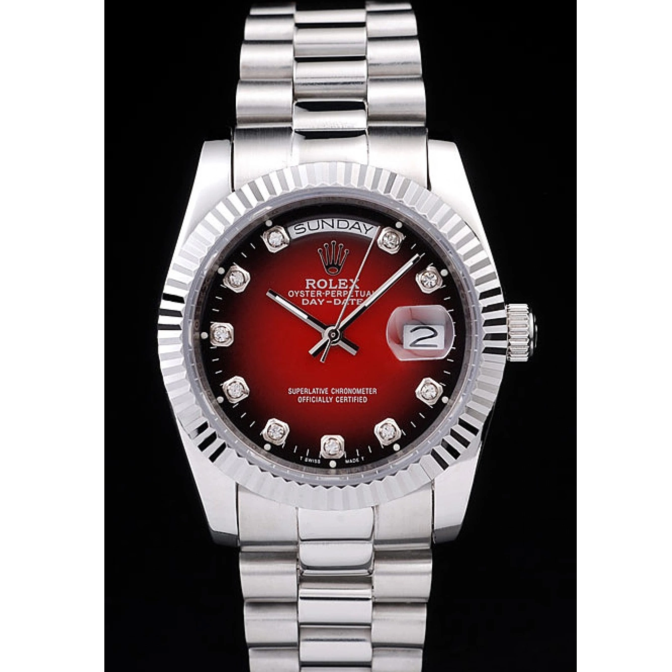 Good Copy Rolex Watches Stainless Day-Date Red Steel Rolex Polished Two Dial Tone 0213