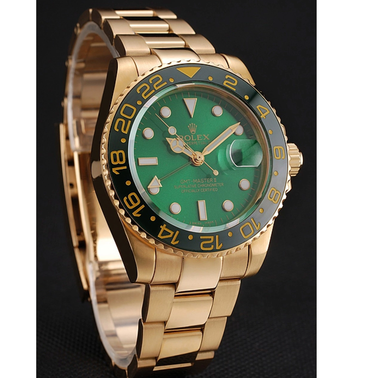 Good Copy Rolex Watches Bracelet Swiss Case Green Master Bezel And Gold 1453750 And GMT Rolex II Dial 0214