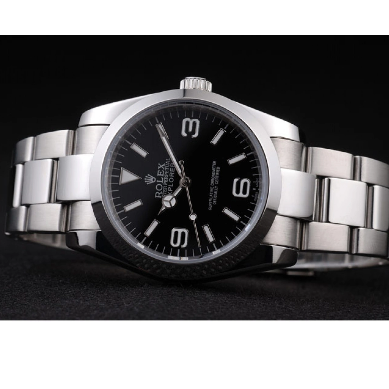 AAA Replica Watches Black Steel Dial Polished 98087 Stainless Explorer Rolex 0218