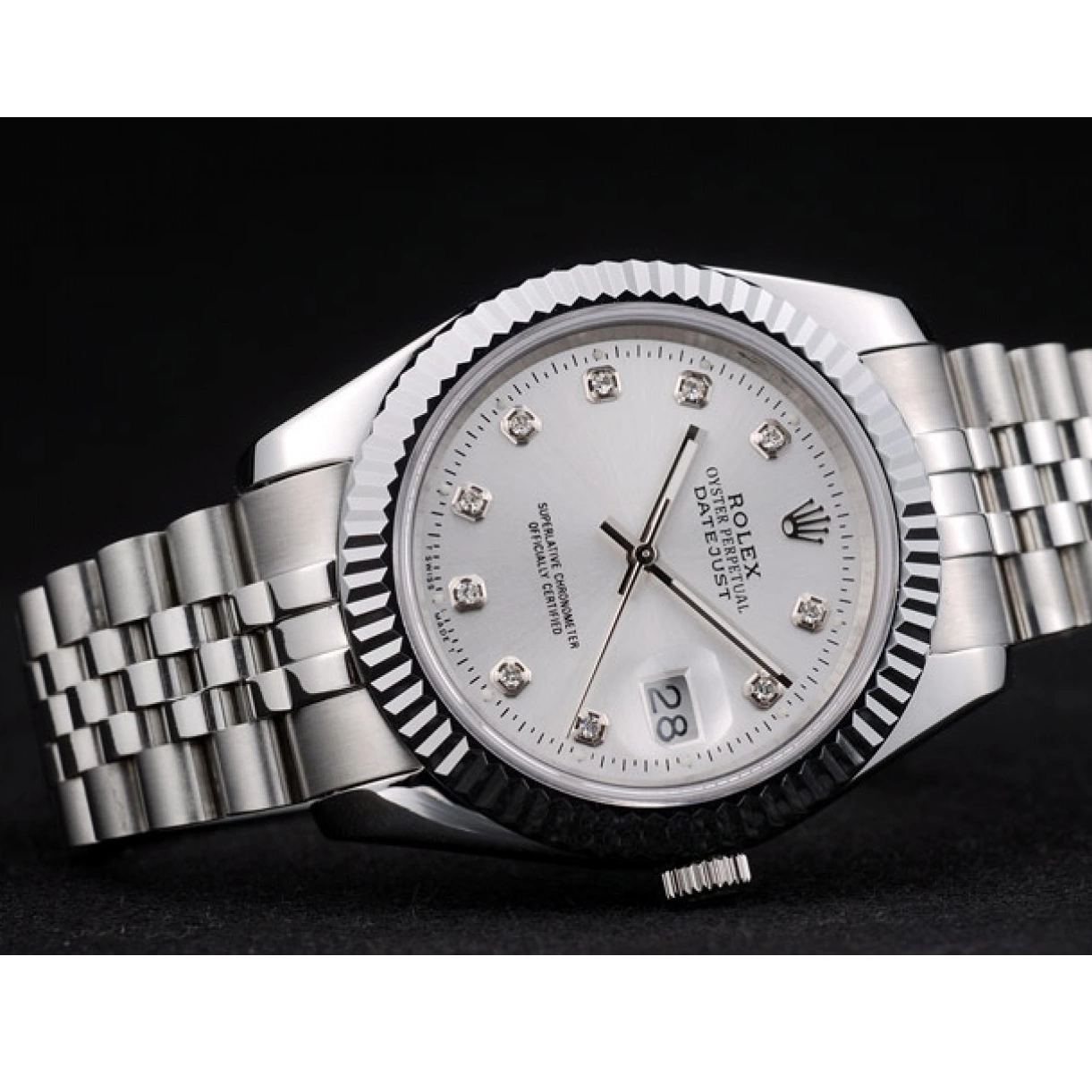 Good Copy Rolex Watches Stainless Swiss Steel Rolex Ribbed Silver Bezel DateJust 41996 Dial 0210