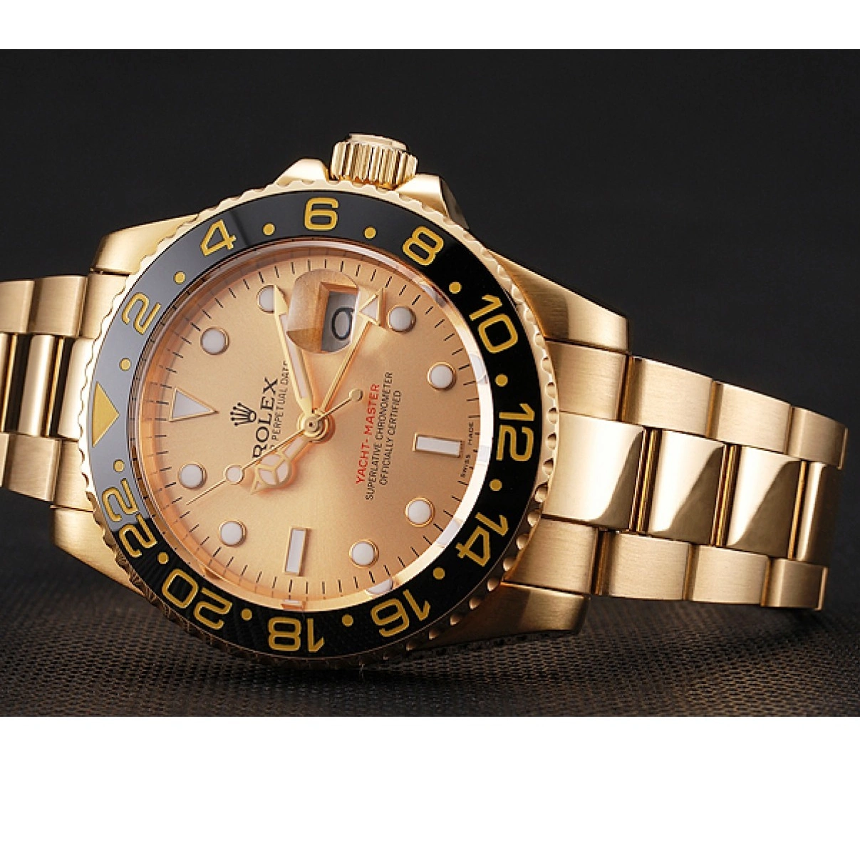 Good Copy Rolex Watches And Rolex Case Master Gold GMT Dial 1453749 Bracelet Swiss II Black Gold Bezel 0220