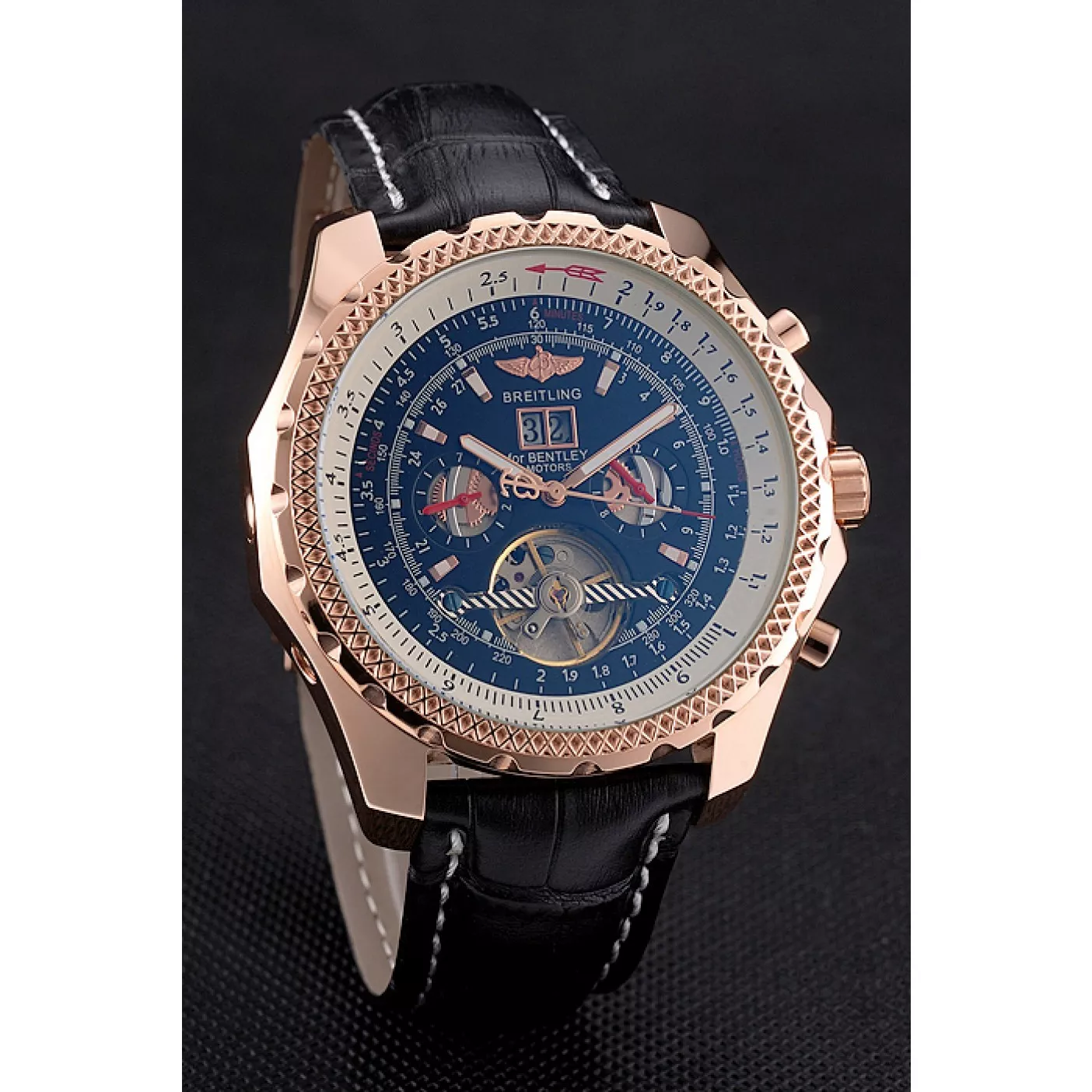 Best AAA Replica Sites Breitling For Bentley Mulliner Tourbillon Black Dial Rose Gold Case Black Leather Strap 0205