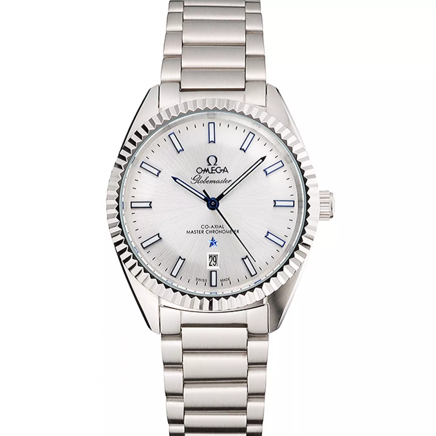 Omega Globemaster Silver Dial Blue Hands Stainless Steel Case And Bracelet 0206