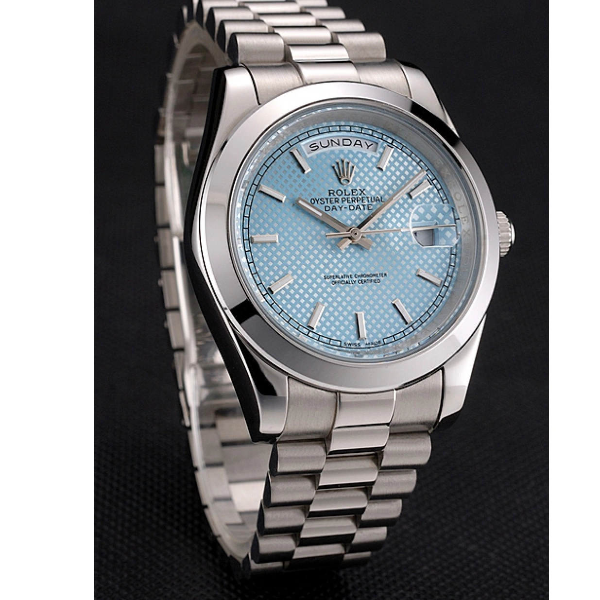 Best AAA Replica Sites Blue Dial Bracelet Rolex Stainless Steel Day Date Case And 40 Ice 0223