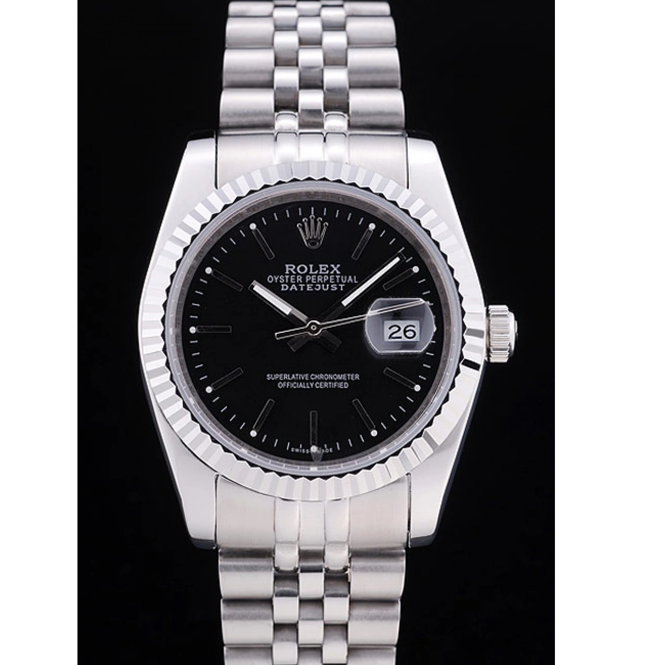 AAA Replica Watches Bezel Black Diamonds Ribbed 7456 Datejust Dial Rolex 0210