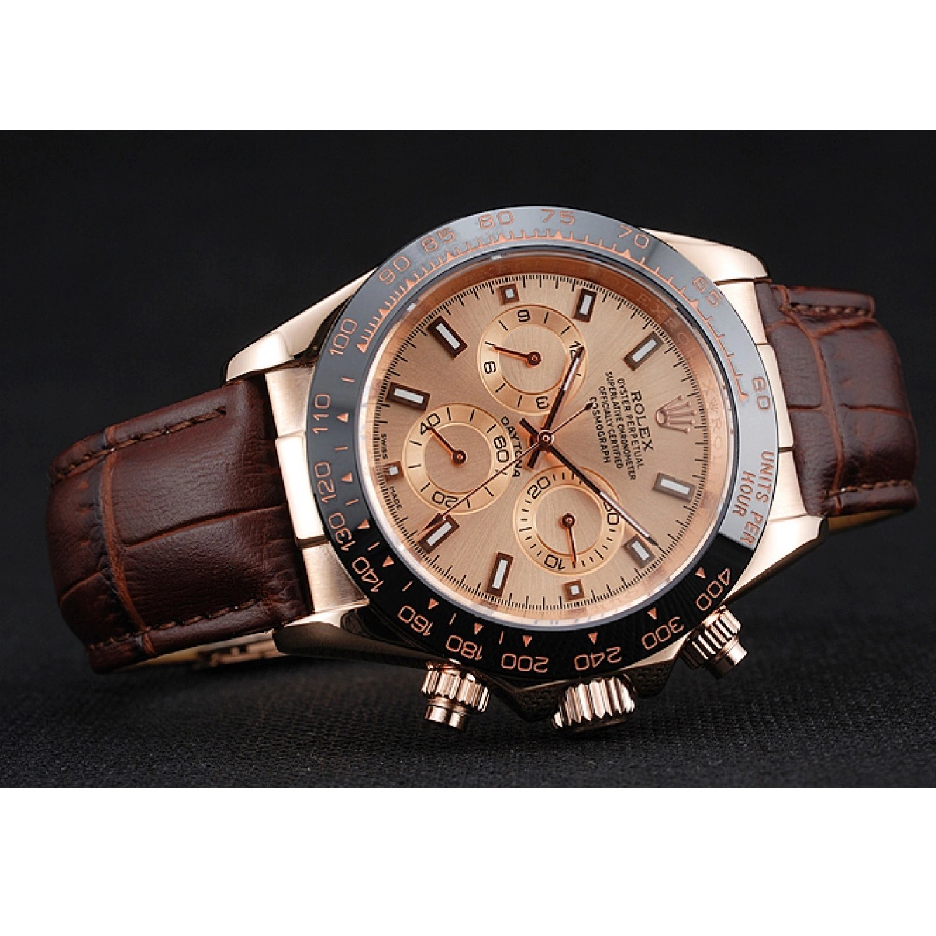 Good Copy Rolex Watches Gold Leather Cosmograph Rolex Dial 1454243 Rose Bracelet Brown Case Brown Daytona 0222