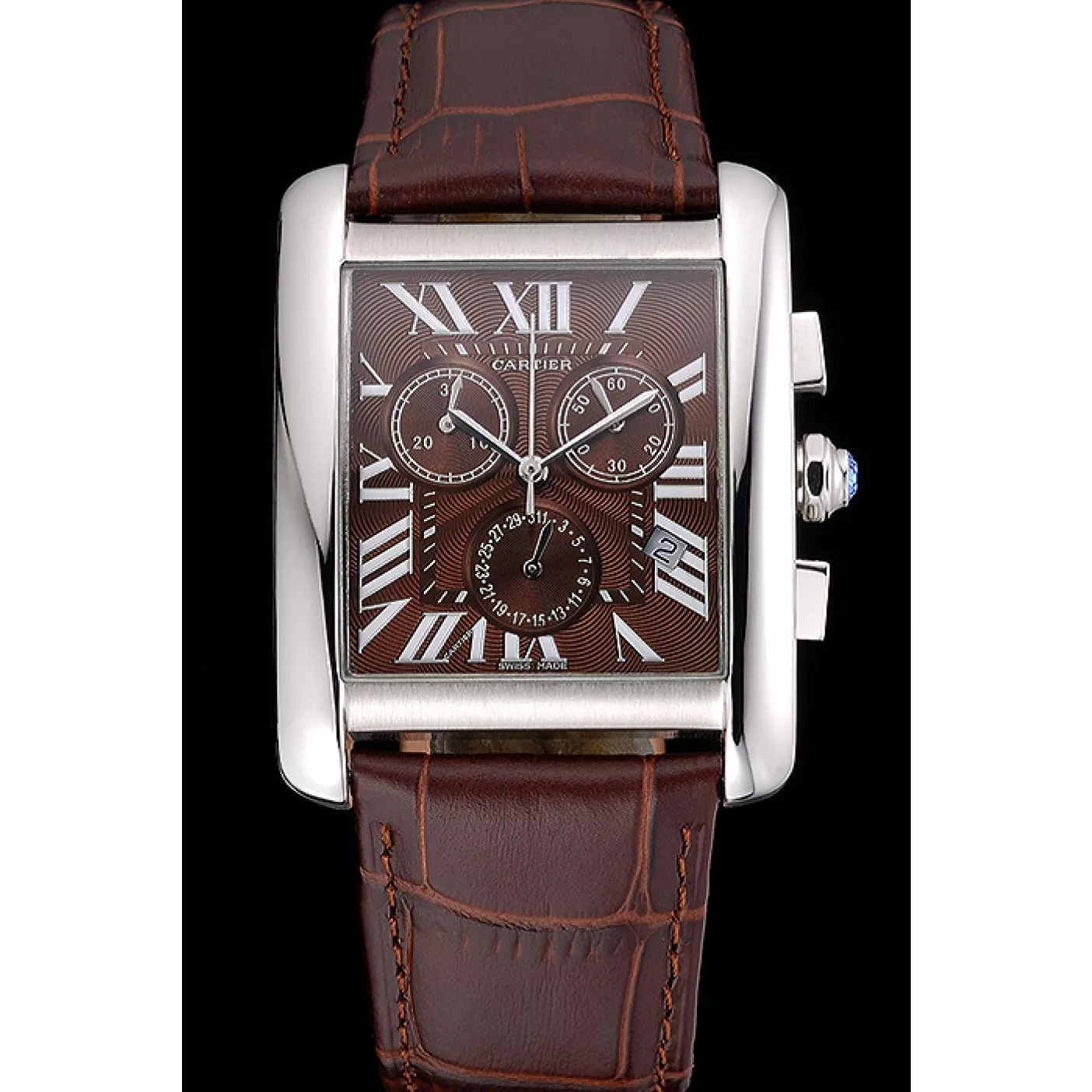 Best AAA Replica Sites Cartier Tank MC Brown Dial Stainless Steel Case Brown Leather Bracelet 622692 0202