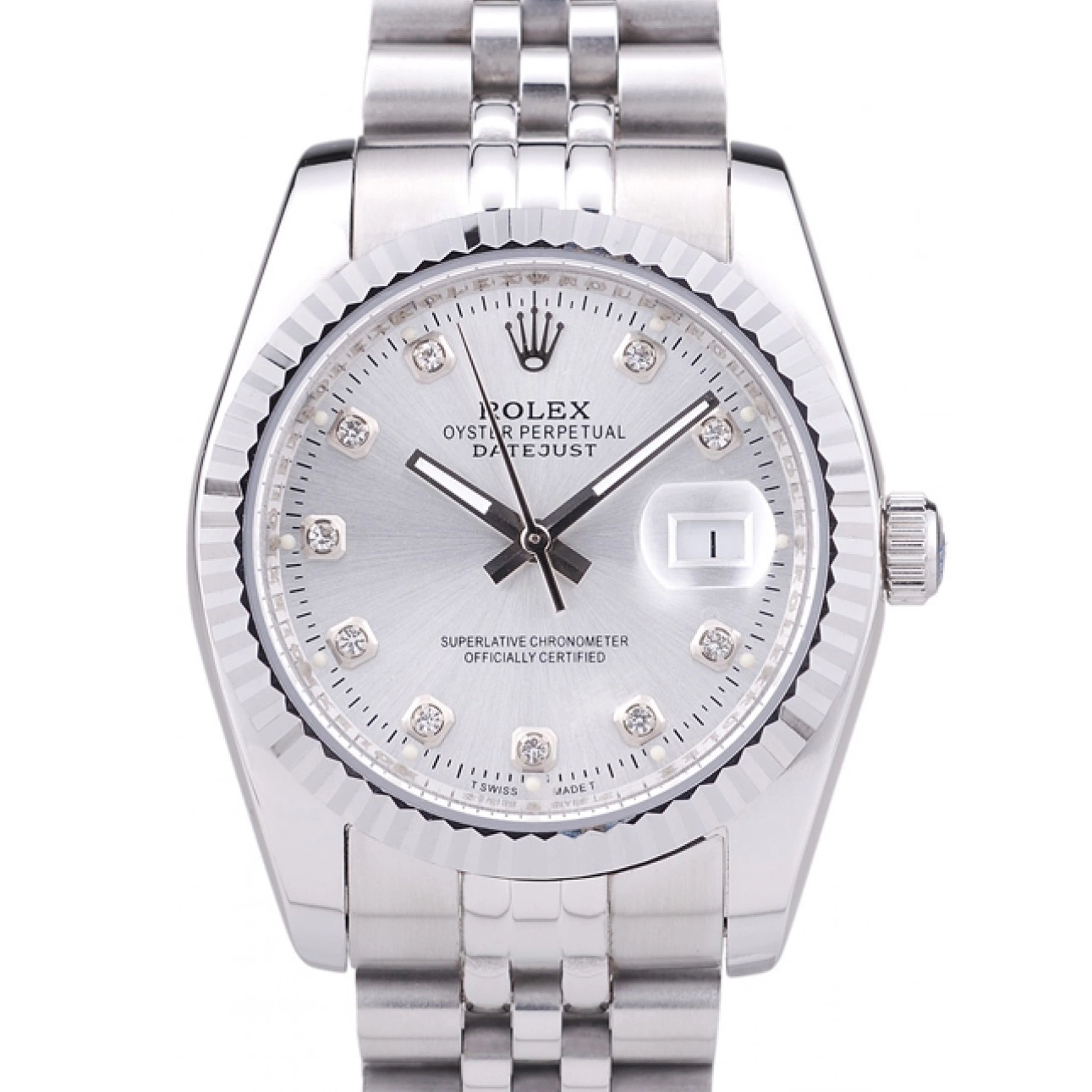 Best AAA Replica Sites Datejust Silver Bezel Rolex Dial Ribbed Diamonds 7455 0219