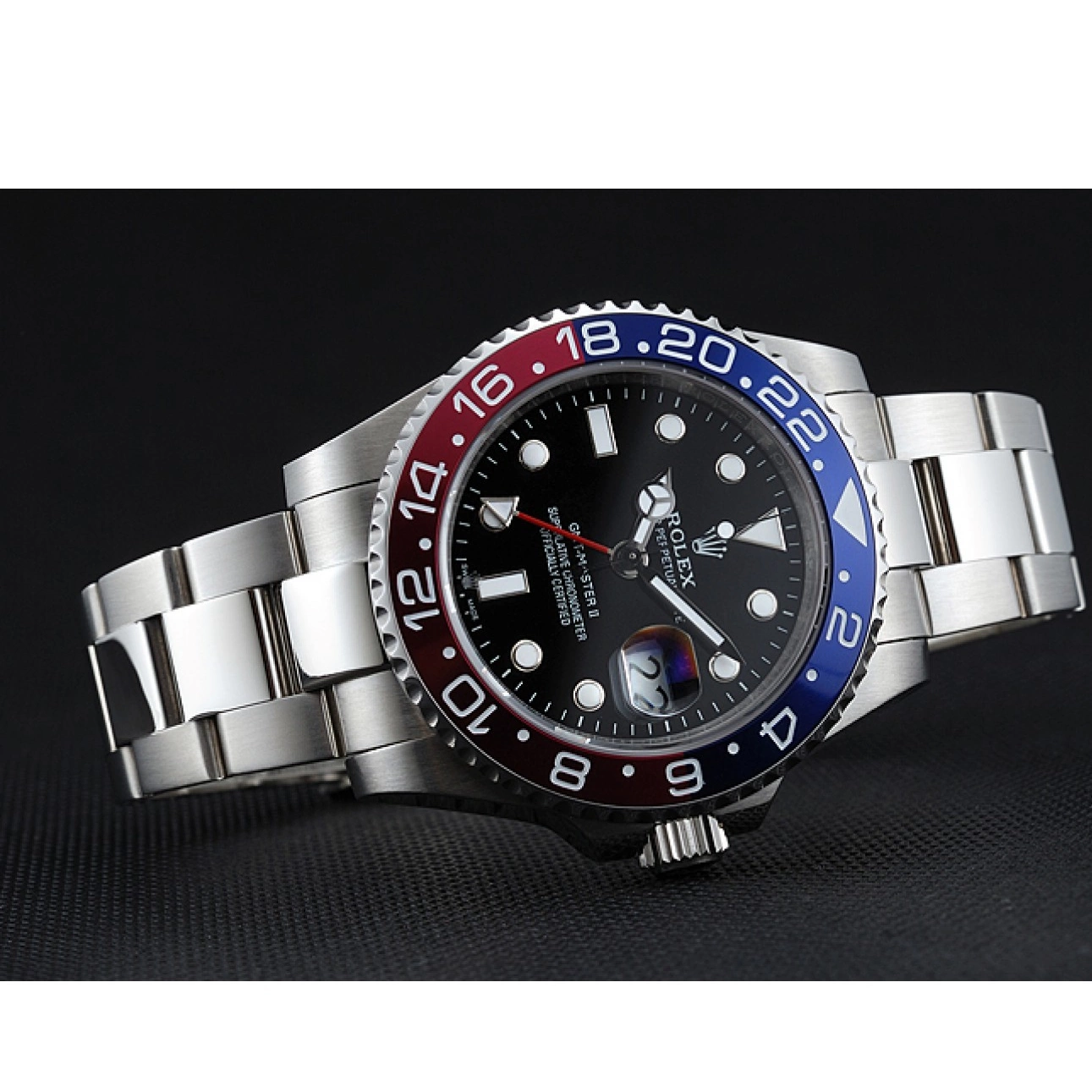 Best AAA Replica Sites Master Rolex Red Rose Dial Black Bezel II Blue Watch GMT 0218