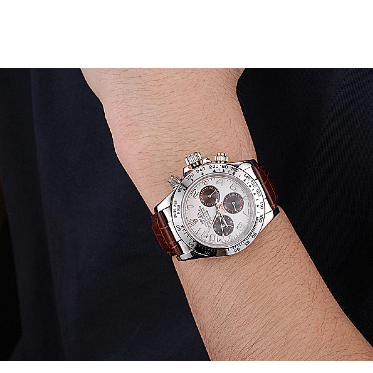 Good Copy Rolex Watches Leather Brown White Strap Daytona Rolex Case Steel Dial Stainless 0222