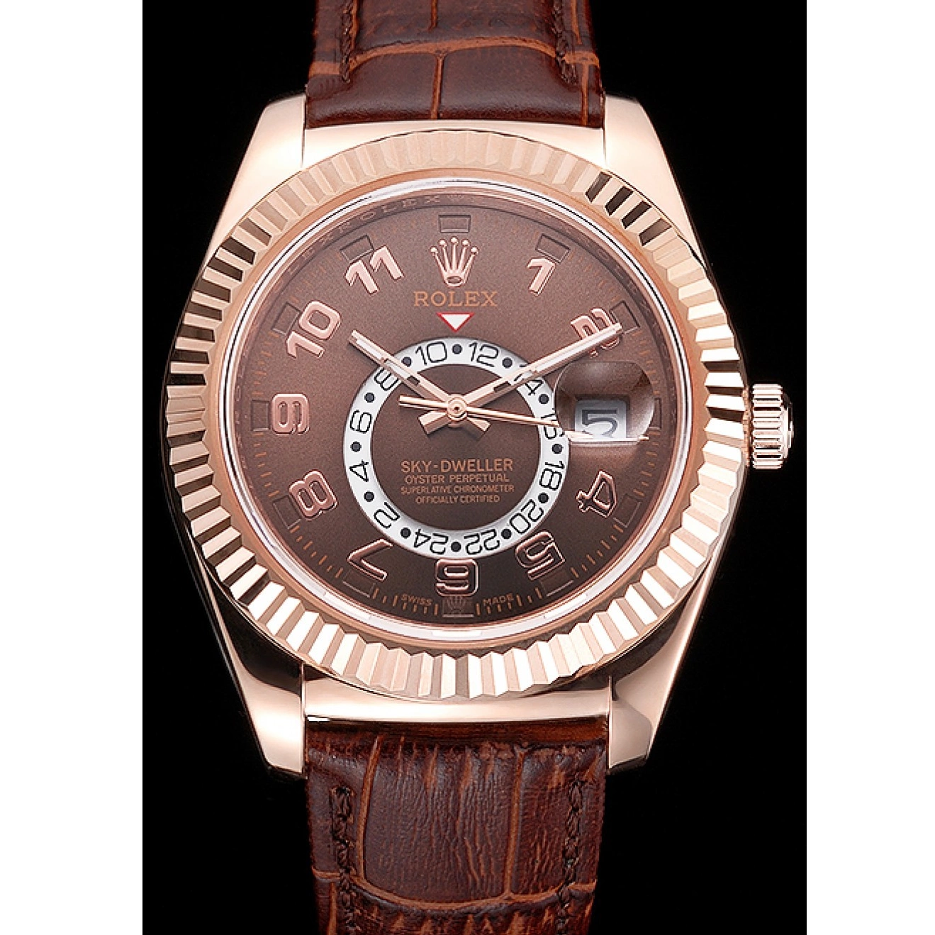 Good Copy Rolex Watches Brown Brown Case Gold Rolex Dweller Dial Leather Sky Rose Strap 0210