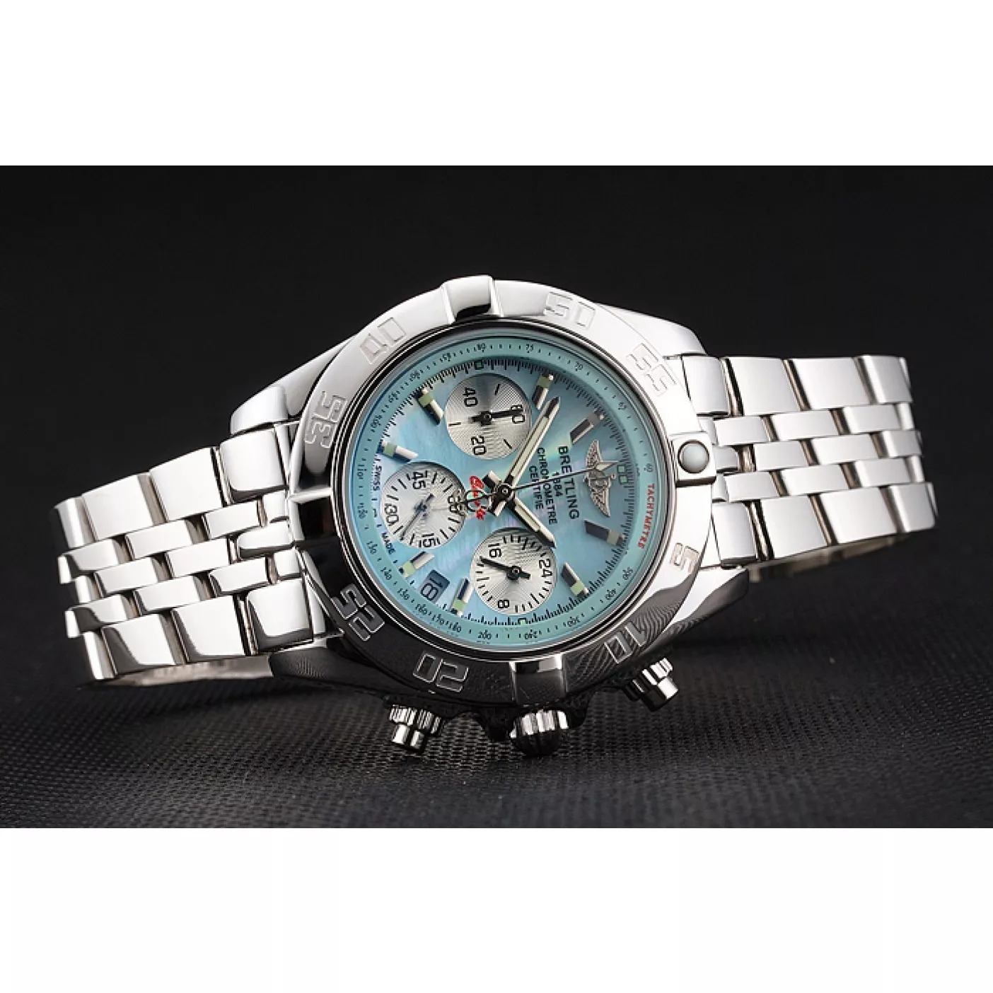 Good Copy Rolex Watches Breitling Chronomat Quartz Light Blue Dial Stainless Steel Case And Bracelet 0205