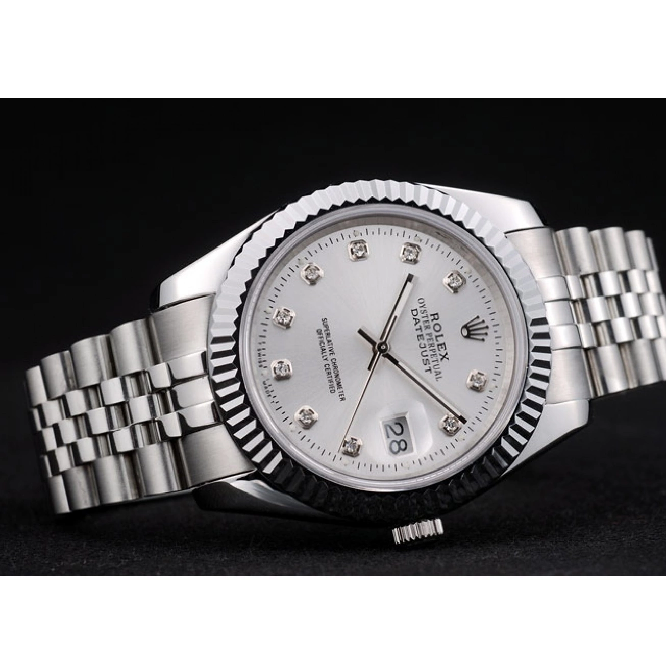 AAA Replica Watches 41977 Silver DateJust Steel Rolex Bezel Ribbed Dial Stainless 0218