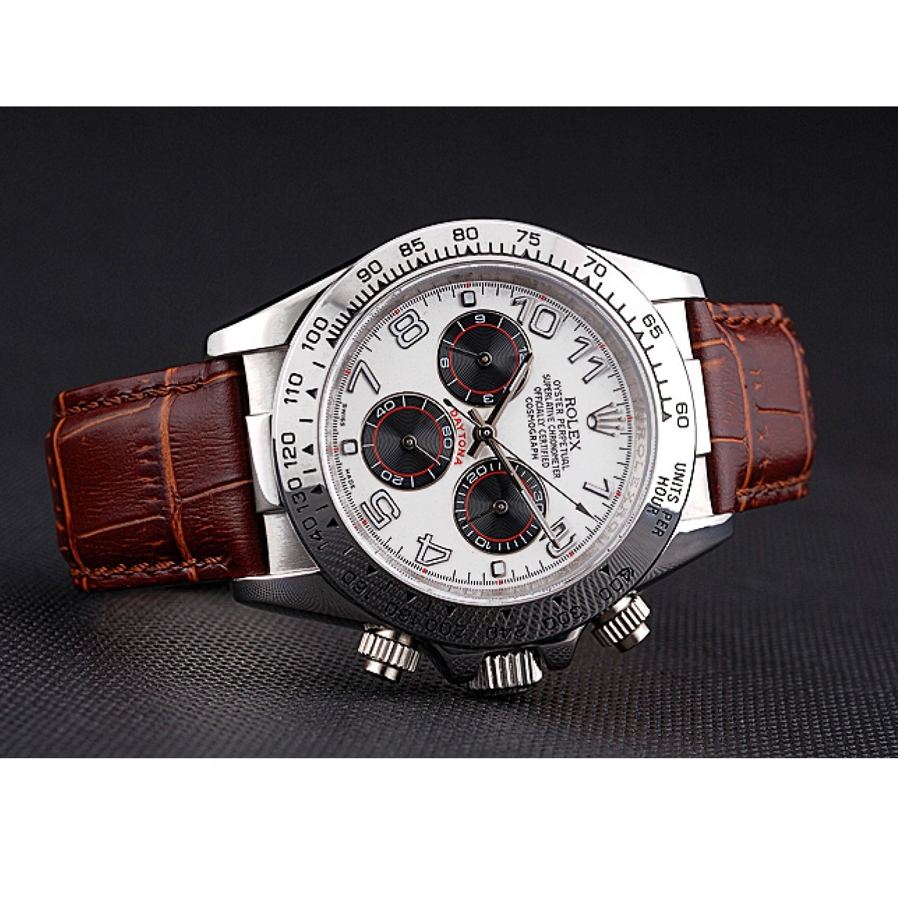 Good Copy Rolex Watches Leather Brown White Strap Daytona Rolex Case Steel Dial Stainless 0222