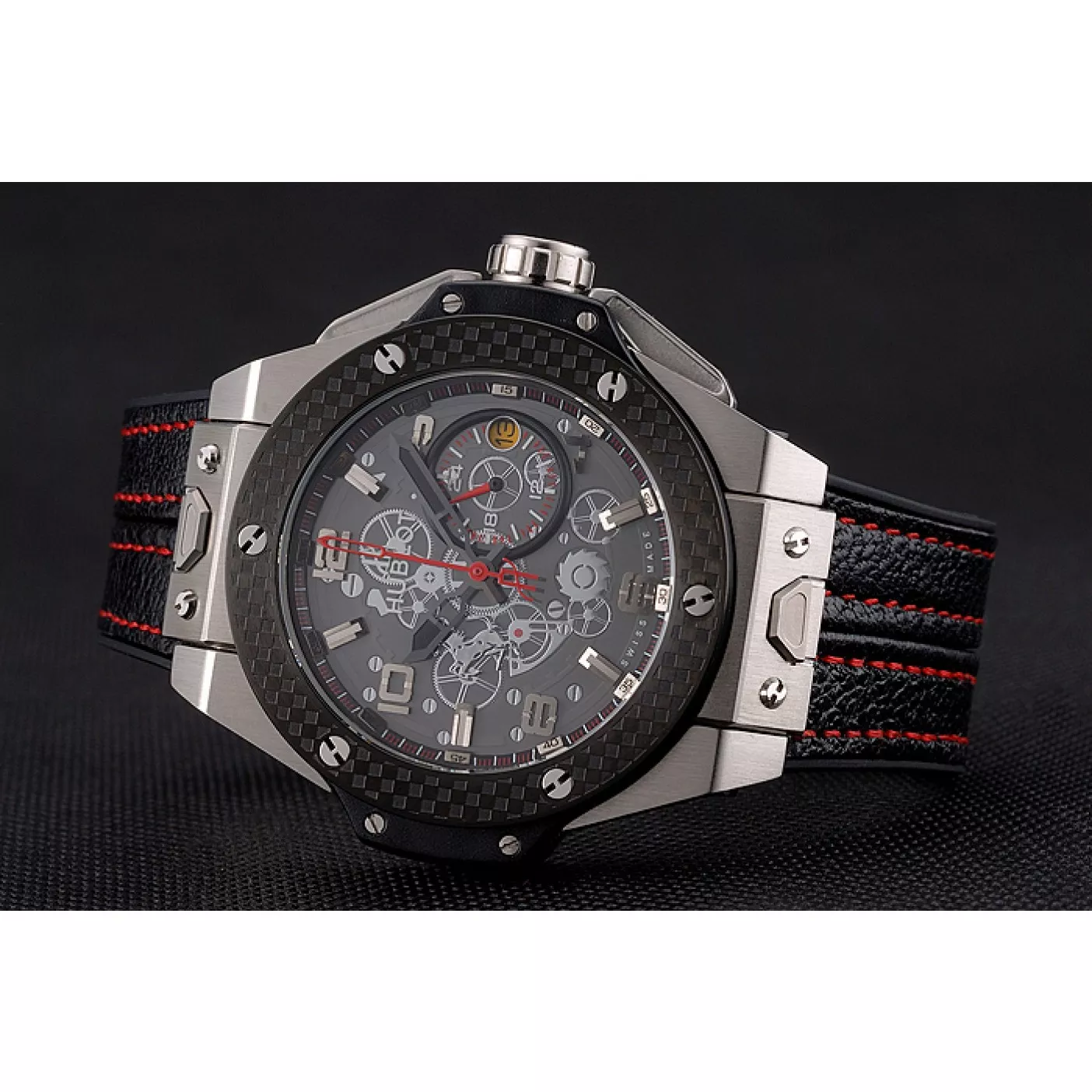 Good Copy Rolex Watches Hublot Big Bang Ferrari Black Dial And Bezel Stainless Steel Case Black Leather Strap 622767 0203