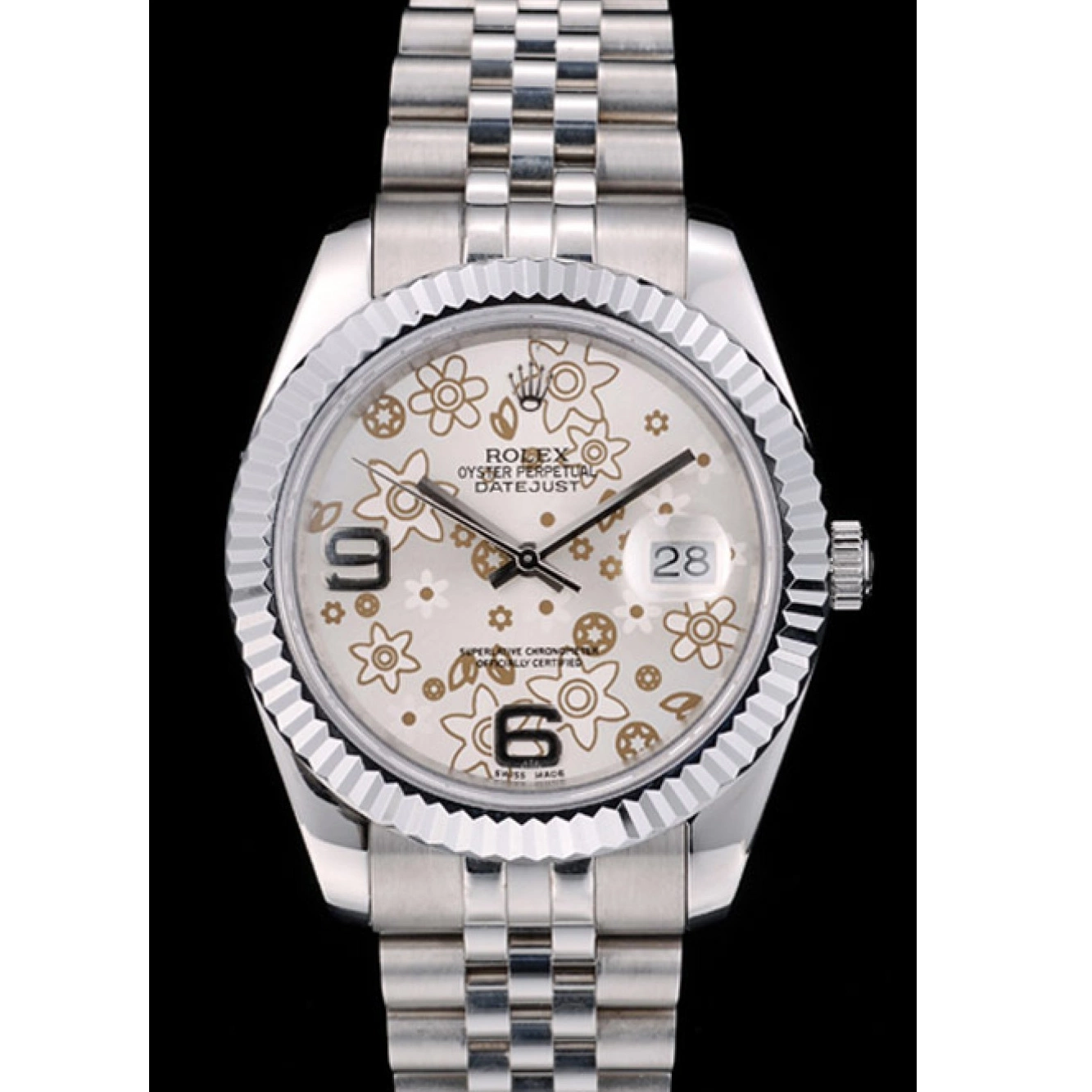 Best AAA Replica Sites Rolex 41983 DateJust Dial Ribbed Silver Bezel Flower Stainless Steel 0212