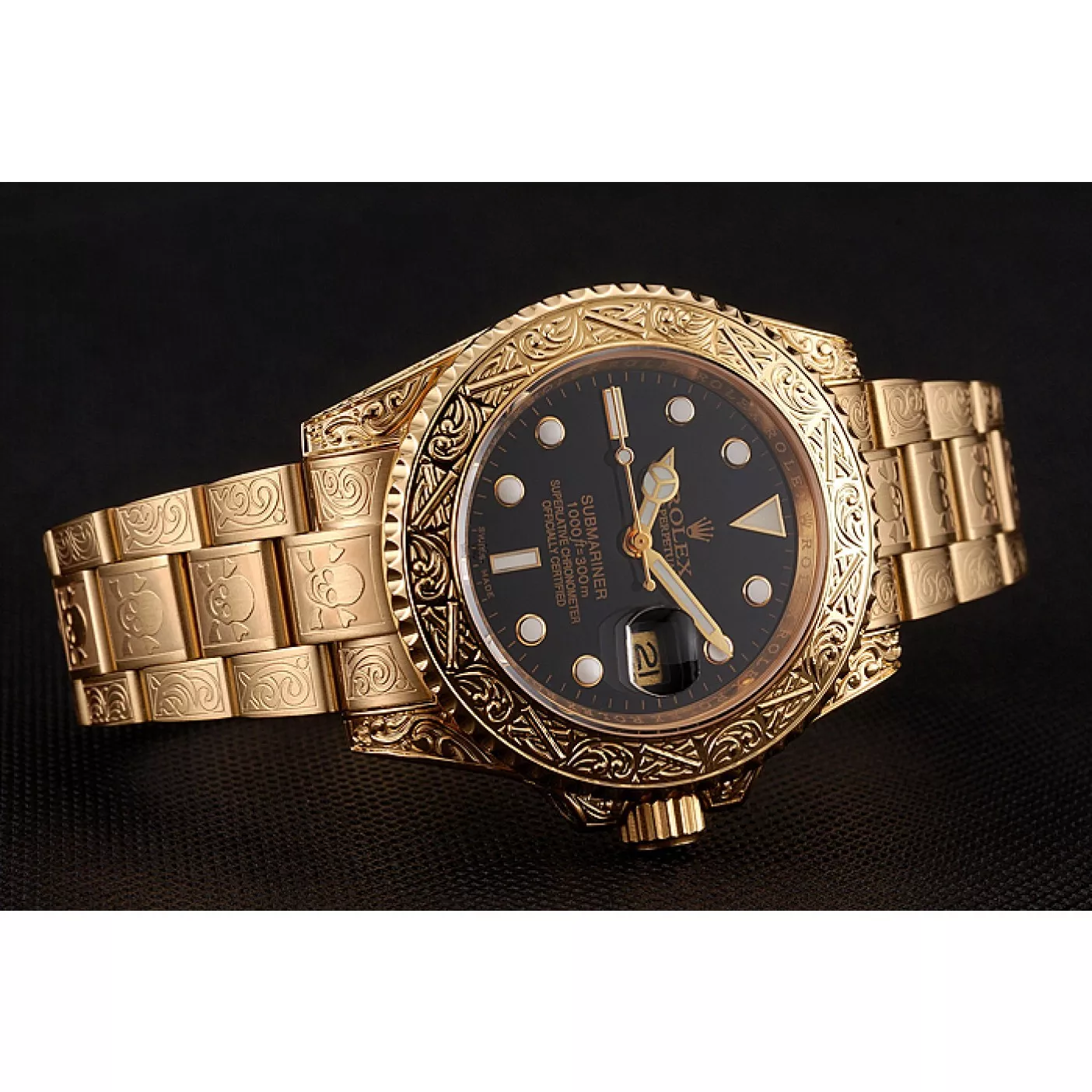 Best AAA Replica Sites Rolex Submariner Skull Limited Edition Black Dial Gold Case And Bracelet 1454071 0203