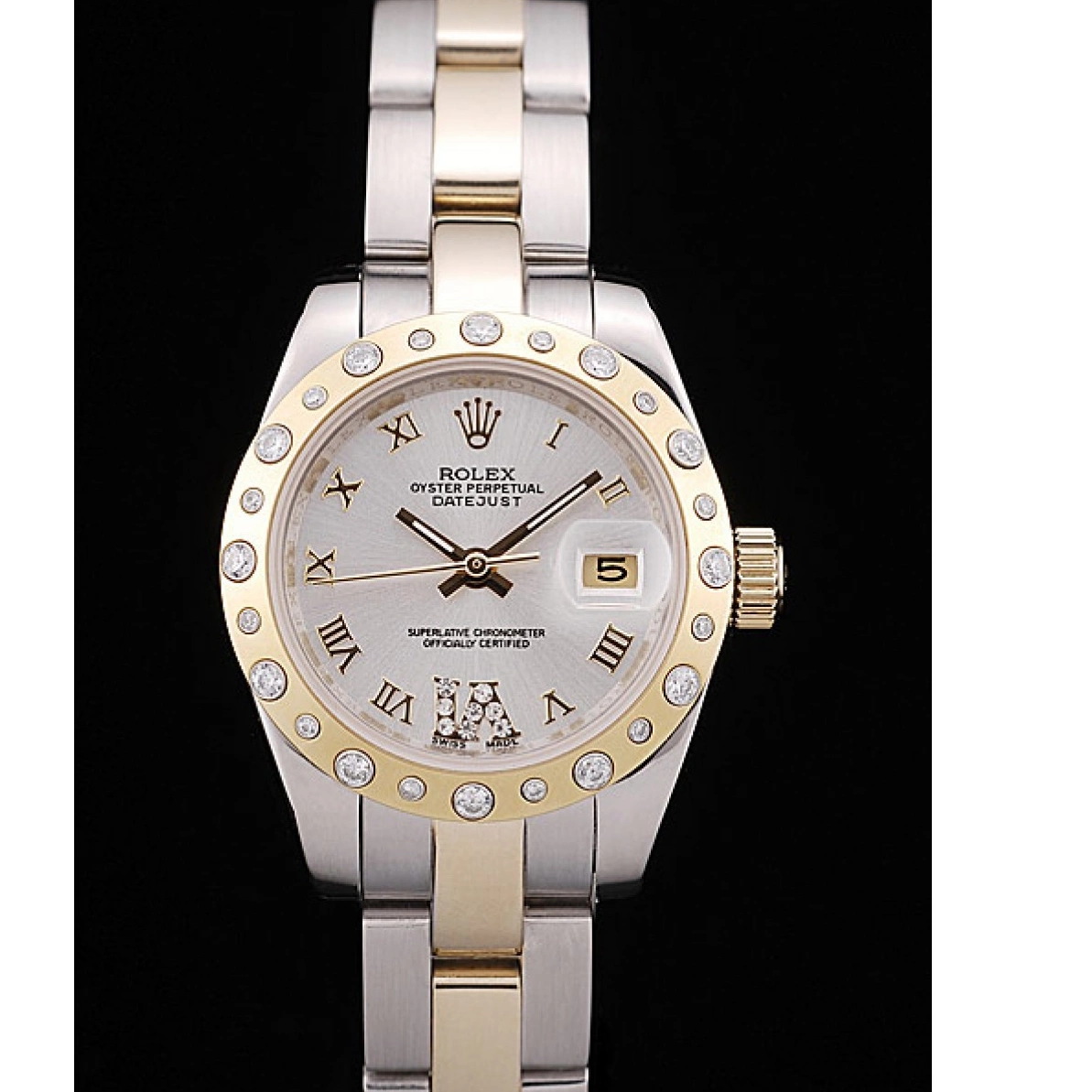 AAA Replica Watches Stainless Steel White Rolex DateJust Plated Diamond Case Brushed Dial 0223