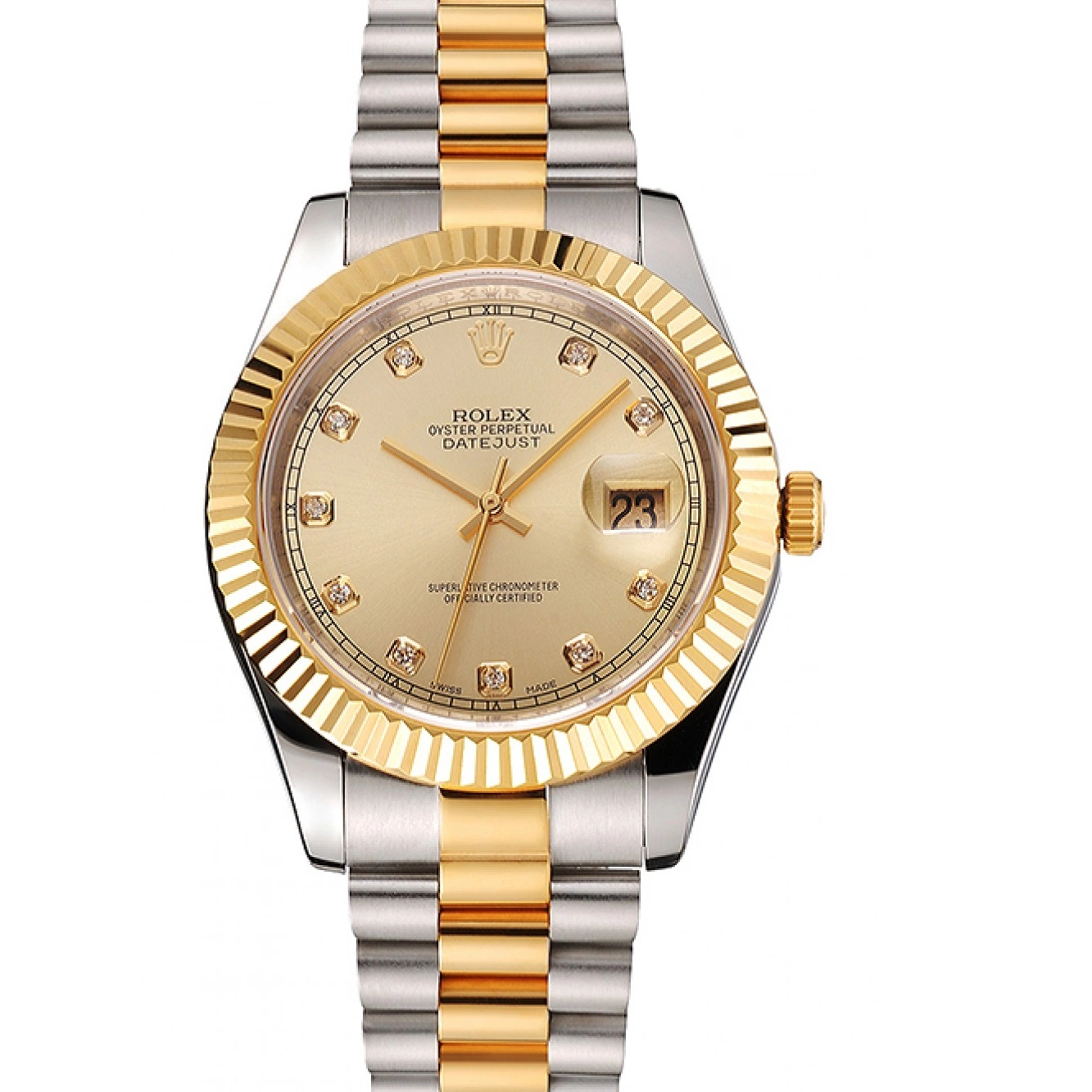 AAA Replica Watches Datejust Swiss Tone Bracelet Gold Dial Case Two Stainless Rolex Steel And Bezel 0219