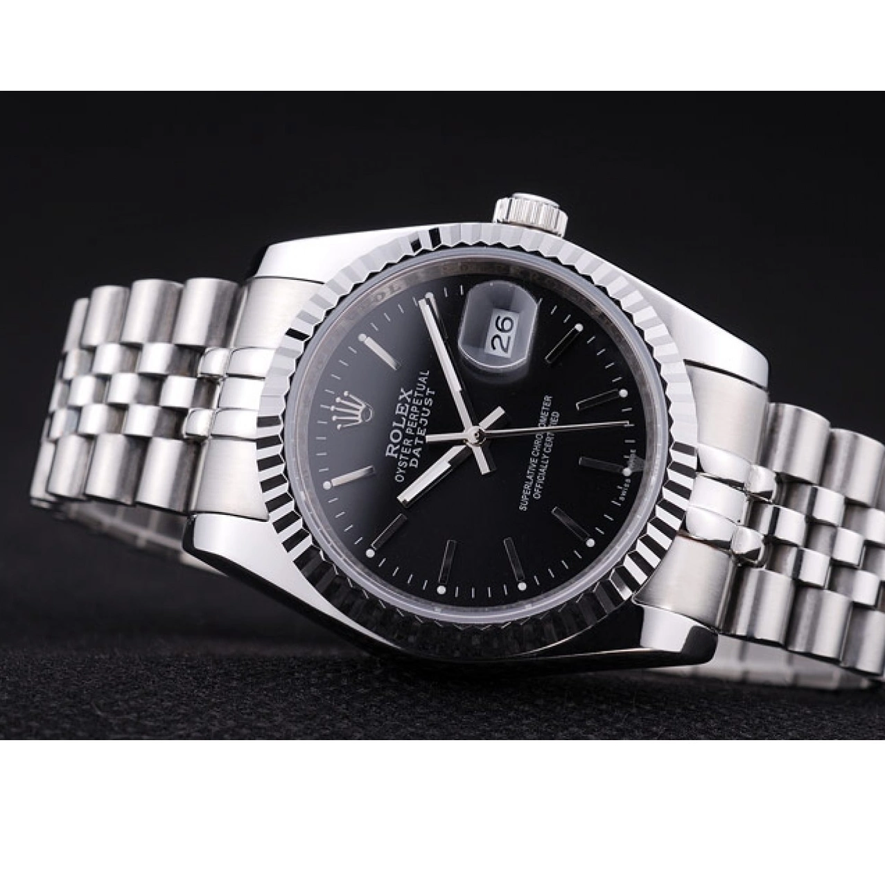 AAA Replica Watches Bezel Black Diamonds Ribbed 7456 Datejust Dial Rolex 0210