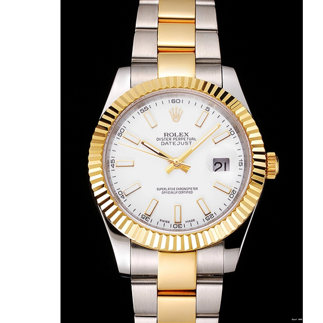 Best AAA Replica Sites Datejust Swiss Stainless Steel Rolex Gold Bracelet Case Dial Two White Tone 0222