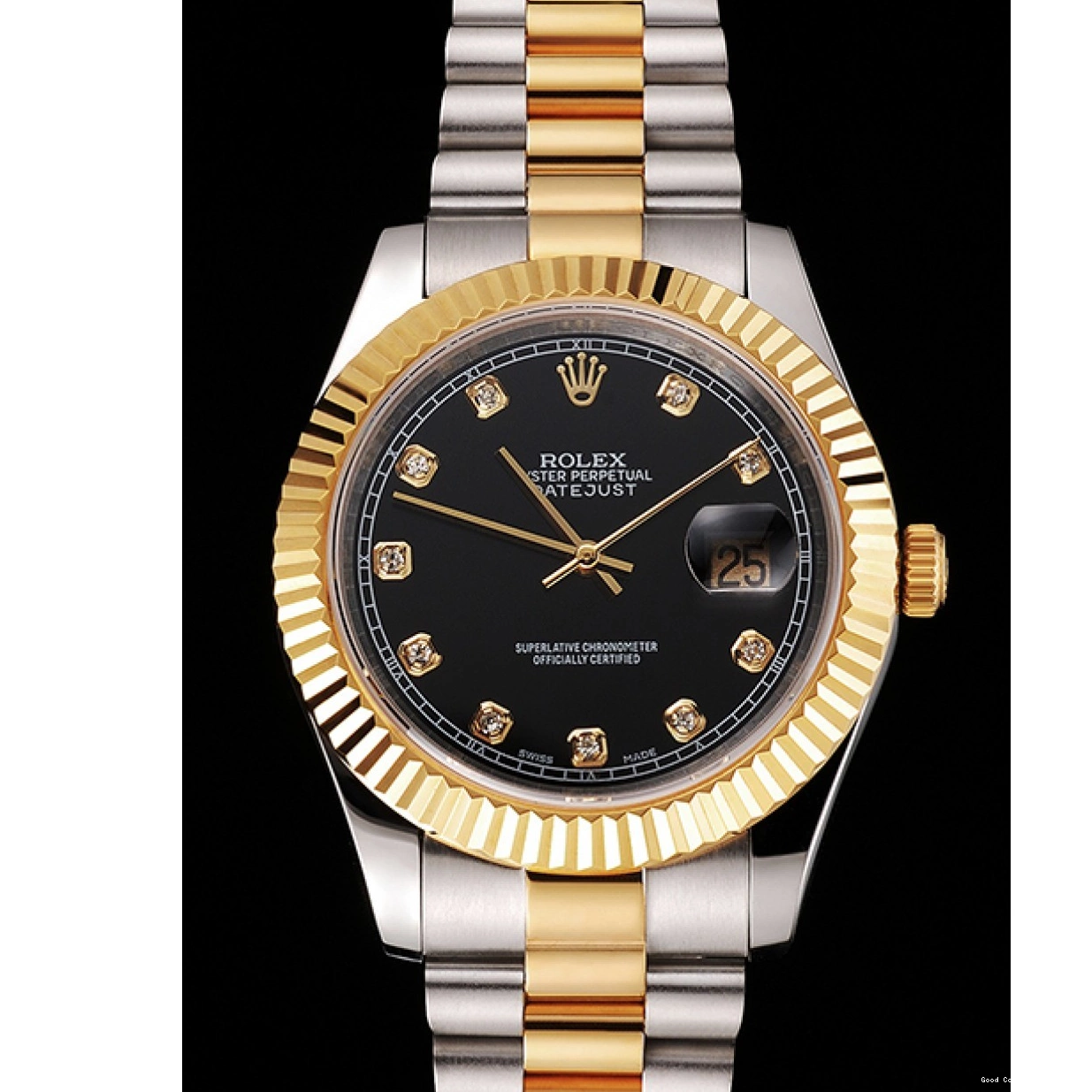 Best AAA Replica Sites Stainless Swiss Gold Steel Rolex Two Dial Bracelet Bezel Black Case Tone Datejust 0221