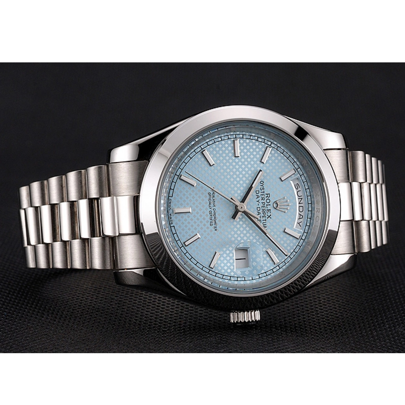 Best AAA Replica Sites Blue Dial Bracelet Rolex Stainless Steel Day Date Case And 40 Ice 0223