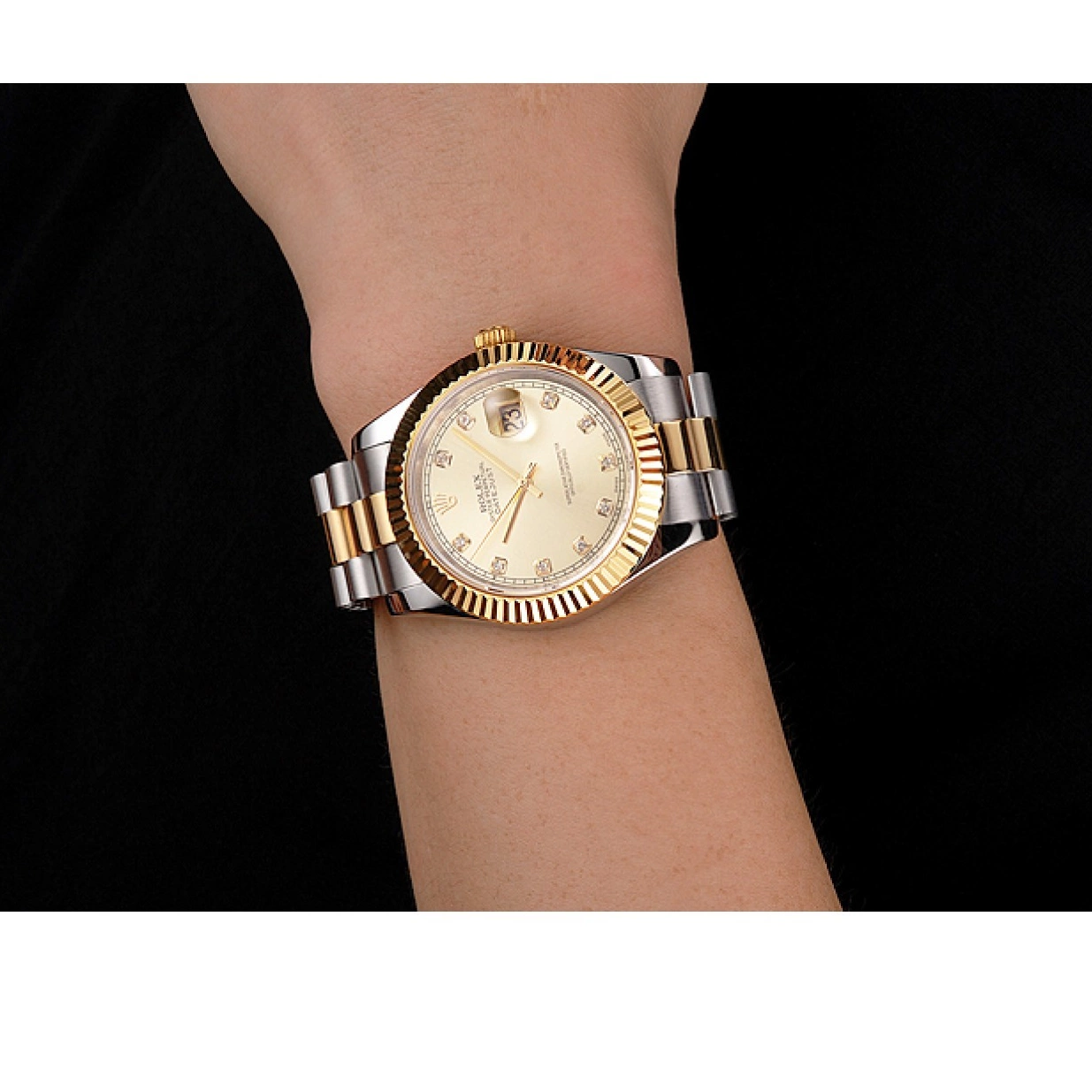 AAA Replica Watches Datejust Swiss Tone Bracelet Gold Dial Case Two Stainless Rolex Steel And Bezel 0219